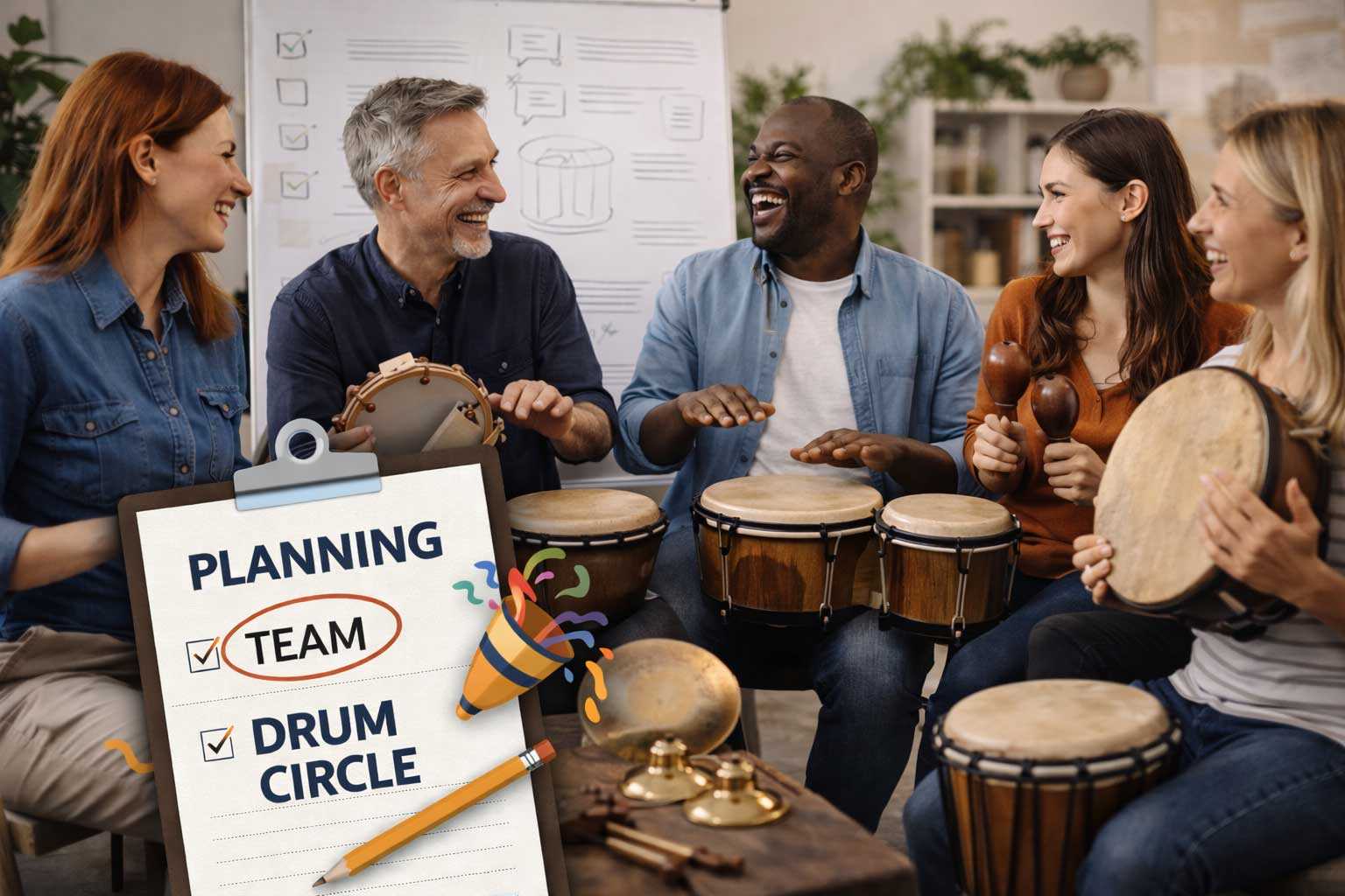 Escenario de team building de percusión para empresa