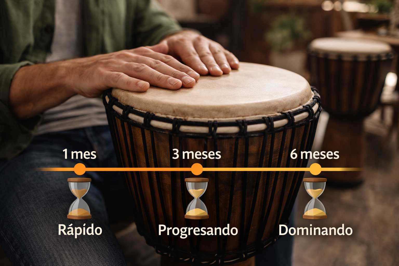 Alumno aprendiendo a tocar el djembé