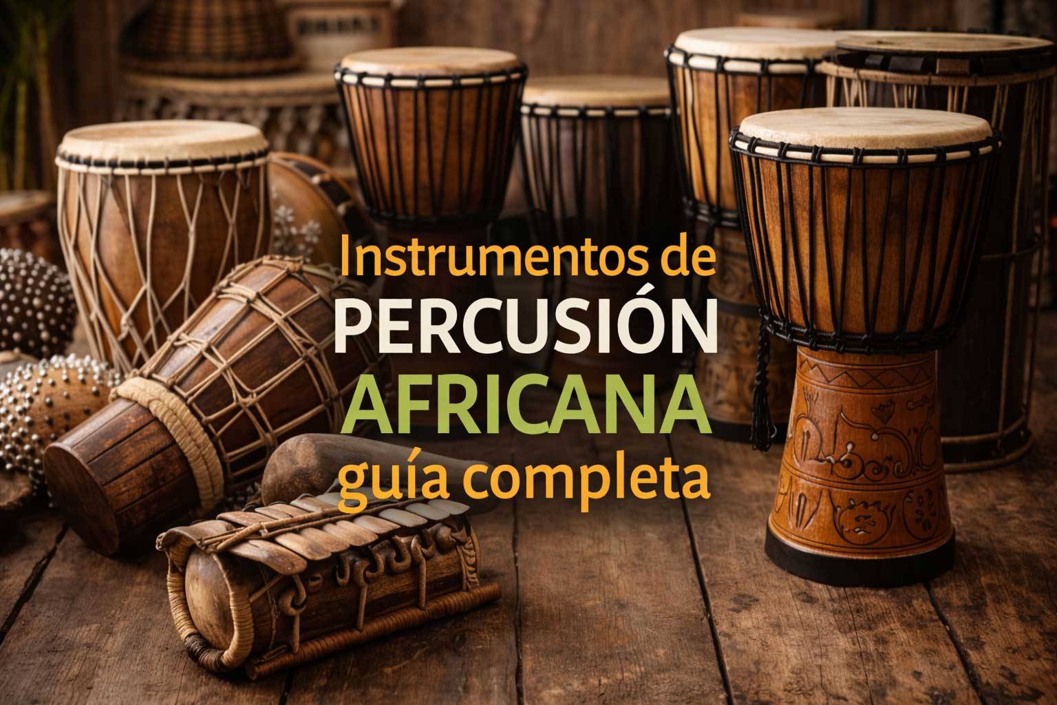 Instrumentos de percusión africana: djembé, dundun, balafón